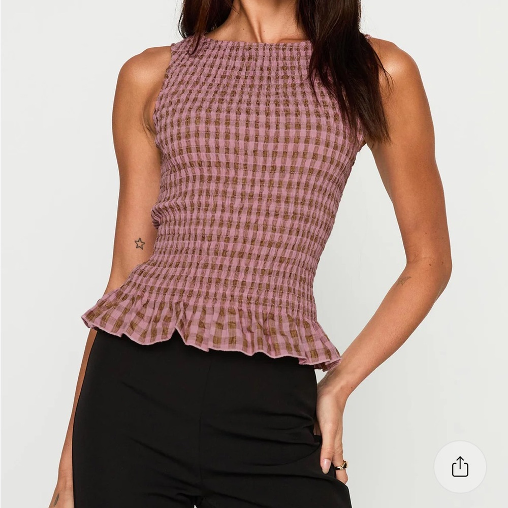Princess Polly Ruched Checkered Sleeveless Top - Pink Check